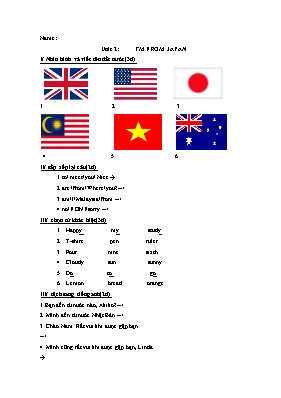 Bài tập Tiếng Anh 4 - Unit 2 Im from Japan